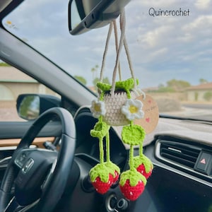 Crochet Strawberry Hanging Plant, Crochet Car Diffuser Hanging,Car Accessories for Women, Plant Lover Gift,Cute Car Decor,Crochet strawberry