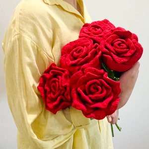 Handmade Crochet Red Rose: Knitted Flower Bouquet (17&quot; Tall)