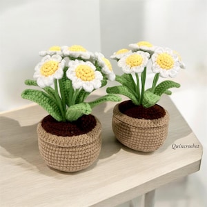 Handmade Crochet Daisy Pot: Everlasting Floral Decor (8 inches)