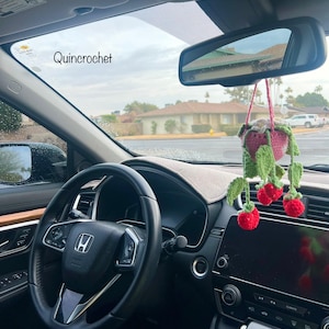 Strawberry Hanging Crochet, valentines gift, birthday gift, gift for her, Crochet Car Hanging,crochet strawberry hearts pot,crochet hanging