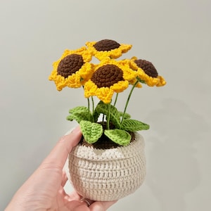 Crochet Sunflower in Pot: Handmade Desk Decor Gift