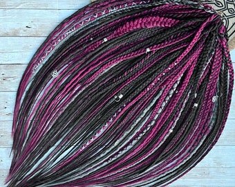Crochet dreadlocks and braids Brown and burgundy synthetic dreads Double ended DE or Single ended SE Pink dreads Full head hair extension
