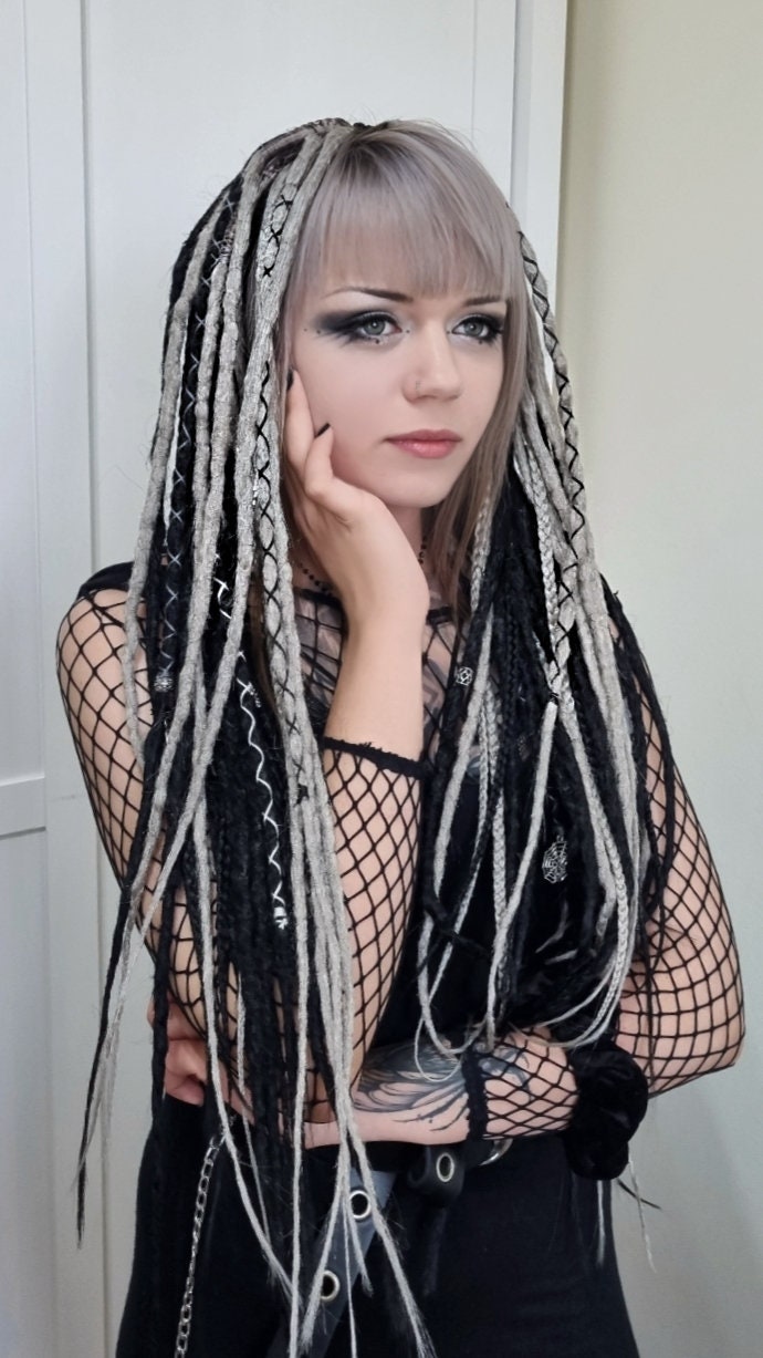 Chrochet dreadlocks Black and grey synthetic dreads and braids Double ended DE or Single ended SE dreadlocks Full head hair extension