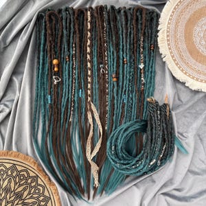 Synthetic Dreads Crochet dreadlocks Green and Brown dreads Petrol green Synthetic Hair Extensions Full set of DE or SE Boho dreads