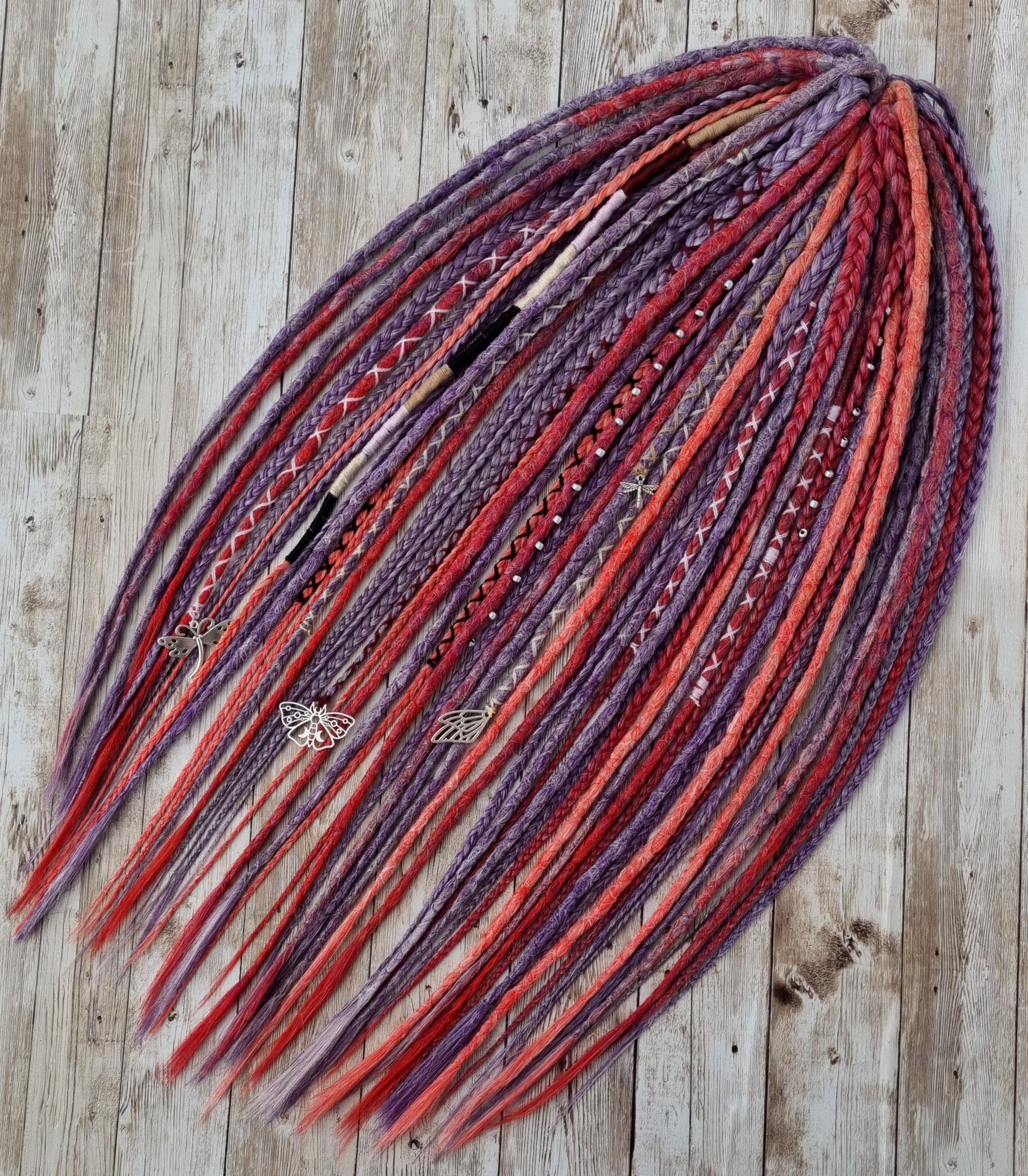 Synthetic purple dreads red dreads and braids Full set of crochet synthetic double ended DE or single ended SE Full head hair extensions