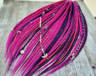 Crochet dreadlocks and braids Pink and purple synthetic dreads Double ended DE or Single ended SE dreadlocks Full head hair extension