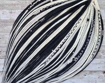 Synthetic dreads and braids  Full set of white black crochet synthetic double ended DE or single ended SE full head hair extensions