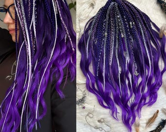 Synthetic Braids Purple Curls Ombre / Gradient Hair Extensions Double ended Single ended Long Braided Locks