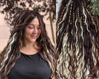 Synthetic Dreads Crochet Dreadlocks Wavy Locs Dusty Pink Hair Extensions Full set of DE or SE Boho Curls and Braids Temporary Dreads