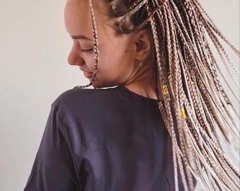 Set of synthetic strawberry blonde to white braids Double ended  DE or Single ended SE braids Full head hair extensions Synthetic braids