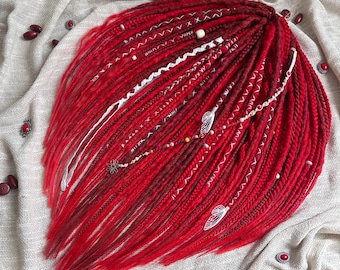 Crochet Dreadlocks Red Synthetic Dreads and Braids Bloody Red Locs Long Hair Extensions Full Boho Set with Lula Wrap
