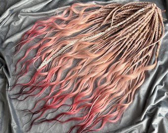 Synthetic Dreads Crochet dreadlocks Wavy dreads Dusty pink Synthetic Hair Extensions Full set of DE or SE Boho dreads and braids Wavy dreads