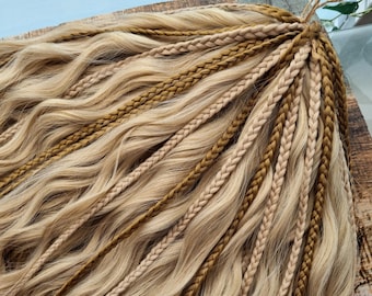 Synthetic Dreadlocks and Braids Curly Locs Blonde Crochet Wavy Dreads Full Set Hair Extensions