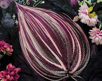 Synthetic Braids Burgundy and Pink Ombre / Gradient Hair Extensions Double ended Single ended Long Braided Locks