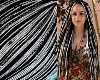 Black dreads Grey Dreadlocks Gothic Set of Synthetic Hair Extensions Crochet Locks DE Double or SE Single Ended Braids