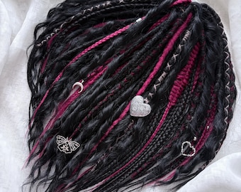 Crochet dreadlocks and braids Black and burgundy synthetic dreads Double ended DE or Single ended SE Pink dreads Full head hair extension