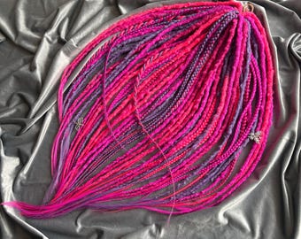 Pink Dreadlocks Neon Pink Locs Purple Synthetic Locks Crochet Dreads Full Set Hair Extensions Festival Dreadlocks Rave Locs