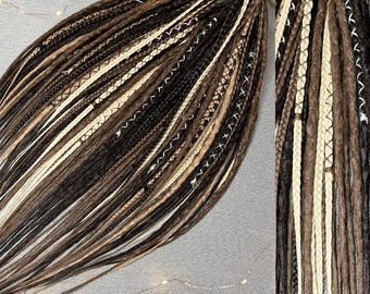 Synthetic Dreadlocks Brown Crochet Dreads Hair Extensions Blonde and Beige Locs added