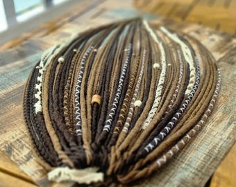 Brown Synthetic Dreads: DE/SE Hair Extensions with Wooden Beads