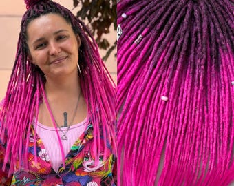 Synthetic Dreadlocks Black to Pink Dreads Crochet Full Set of Hair Extensions Double DE or Single SE Locs
