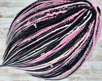 Crochet dreadlocks Black Pink and White synthetic dreads and braids Double ended DE or Single ended SE dreadlocks Full head hair extension
