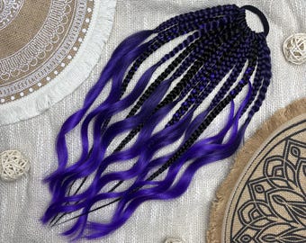 Synthetic Braids on Elastic bands Black and Purple Braided Locs Boho Style Hairband Hair accessories Ponytail