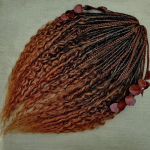 Gekrulde dreads Gekruld gehaakt bruin tot koperrood Gemberdreads en vlechten Haarverlenging Dreadlocks Natuurlijke uitstraling Synthetische dreadlocks