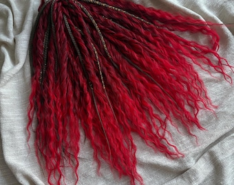 Curly Dreadlocks Synthetic Braids Brown Locs Wavy Dark Red to Light Red Boho Dreads Hair Accessories Burgundy Ombre Natural Look Hair