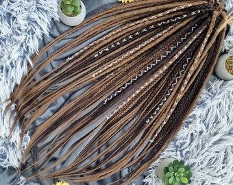 Synthetic brown dreads and braids  Full set of crochet synthetic double ended DE or single ended SE full head hair extensions