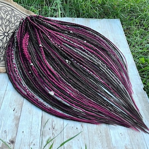 Synthetic dreads Crochet Burgundy dreads and braids Full set of hair extensions Brown Grey and burgundy dreadlocks Synthetic locs DE or SE
