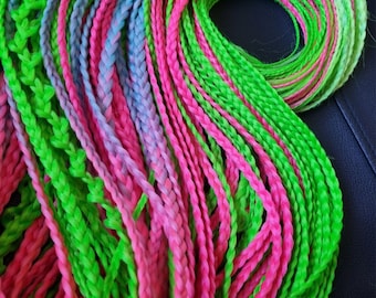 Neon Green, Blue & Pink Synthetic Braids: Full Head Hair Extensions