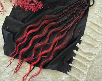 Synthetic Braids on Elastic bands Black and Red Braided Locs Boho Style Hairband Hair accessories Ponytail