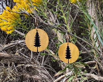 Wood "Pine Tree Silhouette" Earring