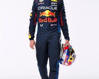 Nouvelle combinaison Max Verstappen 2024 Combinaison de karting fabriquée à la main Combinaison de course F1 Combinaison d'impression avec gants gratuits Cagoule gratuite