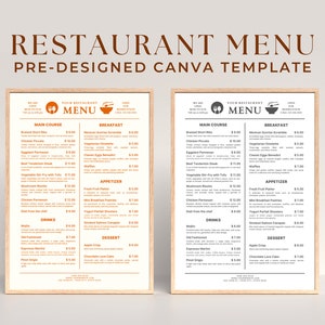 Plantilla de menú de restaurante minimalista, menú de restaurante moderno, plantilla de menú editable, letrero de horario de apertura del restaurante, letrero de bienvenida al restaurante