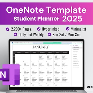 OneNote Planner for Students OneNote Templates 2025 Hyperlinked Student Planner Minimalist Design Daily Planner