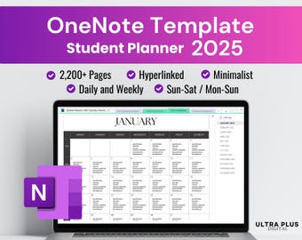 Planificador de OneNote para estudiantes Plantillas de OneNote 2025 Planificador estudiantil con hipervínculos Planificador diario de diseño minimalista