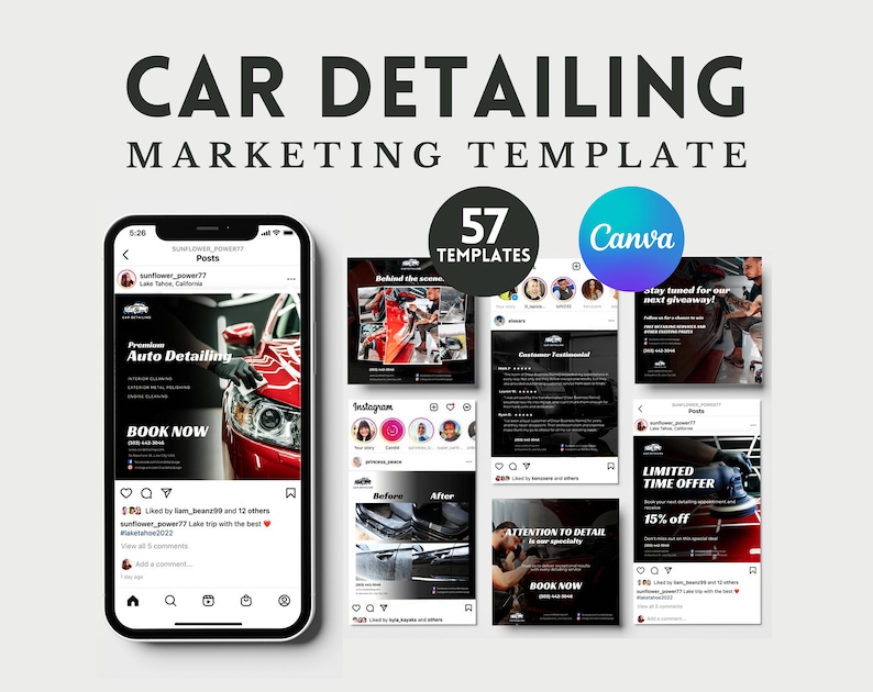 Car Detailing Marketing Template Car Detailing Instagram Carousel Template Car Detailing Social Media Marketing Template Canva Template