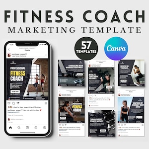 Fitness Coach Marketing Template for Personal Trainer Instagram Post, Gym Instagram Template Health and Wellness Coach Social Media Template