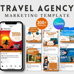 Modelo de marketing de mídia social para agência de viagens, modelo de carrossel do Instagram para agência de viagens, modelo Canva, modelo de marketing para agência de viagens