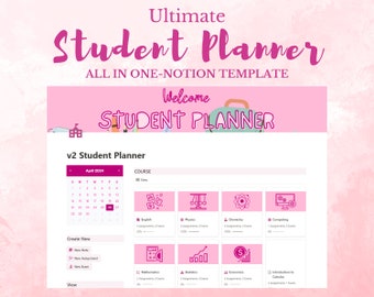 Planificador de estudiantes That Girl Notion Todo en uno Tablero de estudiantes estético de Notion Planificador académico para estudiantes Plantilla de planificador de vida de Notion