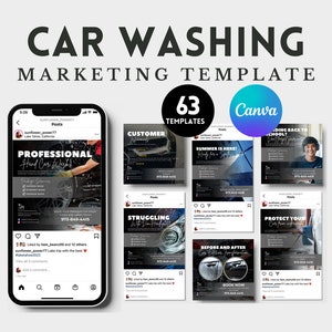 Szablon marketingowy myjni samochodowej Szablon posta na Instagramie o myjni samochodowej Szablon marketingu w mediach społecznościowych dla myjni samochodowej Szablon Canva