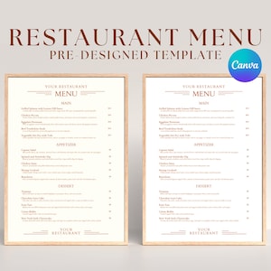 Plantilla de menú de restaurante minimalista, menú de restaurante moderno, plantilla de menú editable, letrero de horario de apertura del restaurante, letrero de bienvenida al restaurante