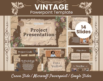 Plantilla de presentación vintage, plantilla de presentación minimalista, diapositivas de PowerPoint para empresas, presentación editable sencilla, diapositivas de Canva