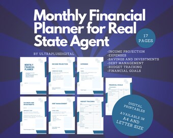 Planificador financiero mensual para agente inmobiliario / Planificador financiero imprimible / Planificador financiero descargable digitalmente / Plan financiero para agente inmobiliario