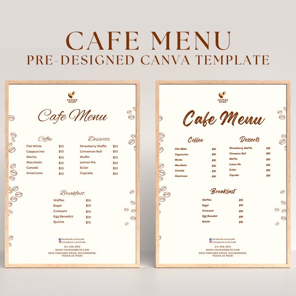 Cafe Menu Template, Minimal Cafe Menu, Editable Menu Template, Cafe Opening Hours Sign Cafe Welcome Sign Modern Cafe Menu Template Canva