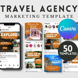 Travel Agency Social Media Marketing Template, Travel Agency Instagram Carousel Template Canva Template Travel Agency Marketing Template
