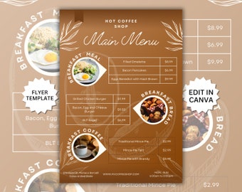 Folleto de cafetería, plantilla de folleto de cafetería, folleto de menú de cafetería, plantilla de menú de restaurante, plantilla de folleto de menú, plantilla de folleto Canva