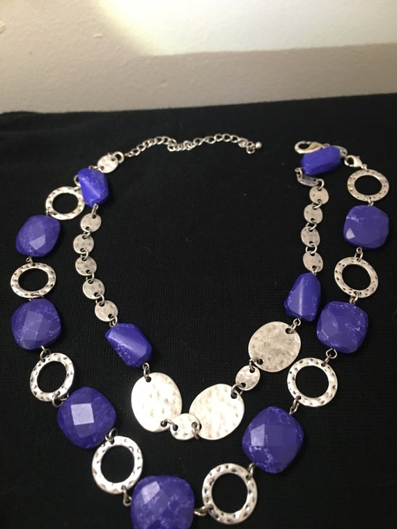 Deep purple with silver circles double strand neck