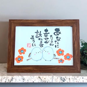 Handmade Brushpen Art of Cutie birds “May a lot of happiness come your way.”
